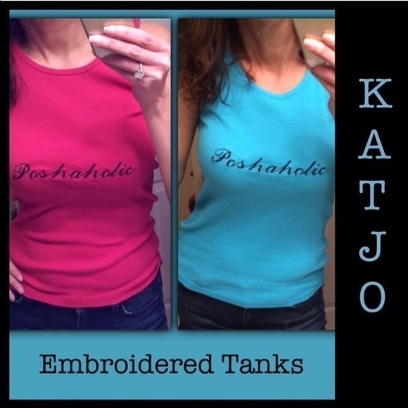 POSHAHOLIC Embroidered Tank Top/Turq. Price firm. - Picture 2 of 3